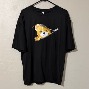 Black Dog T-Shirt with Peeking Teddy Graphic - Unbranded